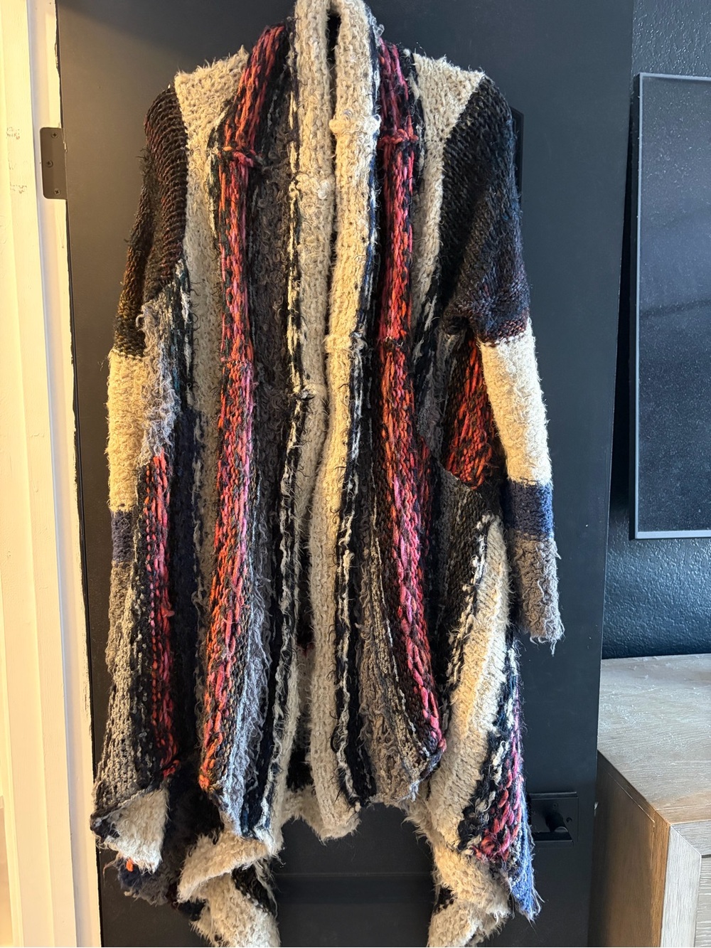 Free People Multicolor Striped Open-Front Cardigan — Cream, Black, Pink, Blue